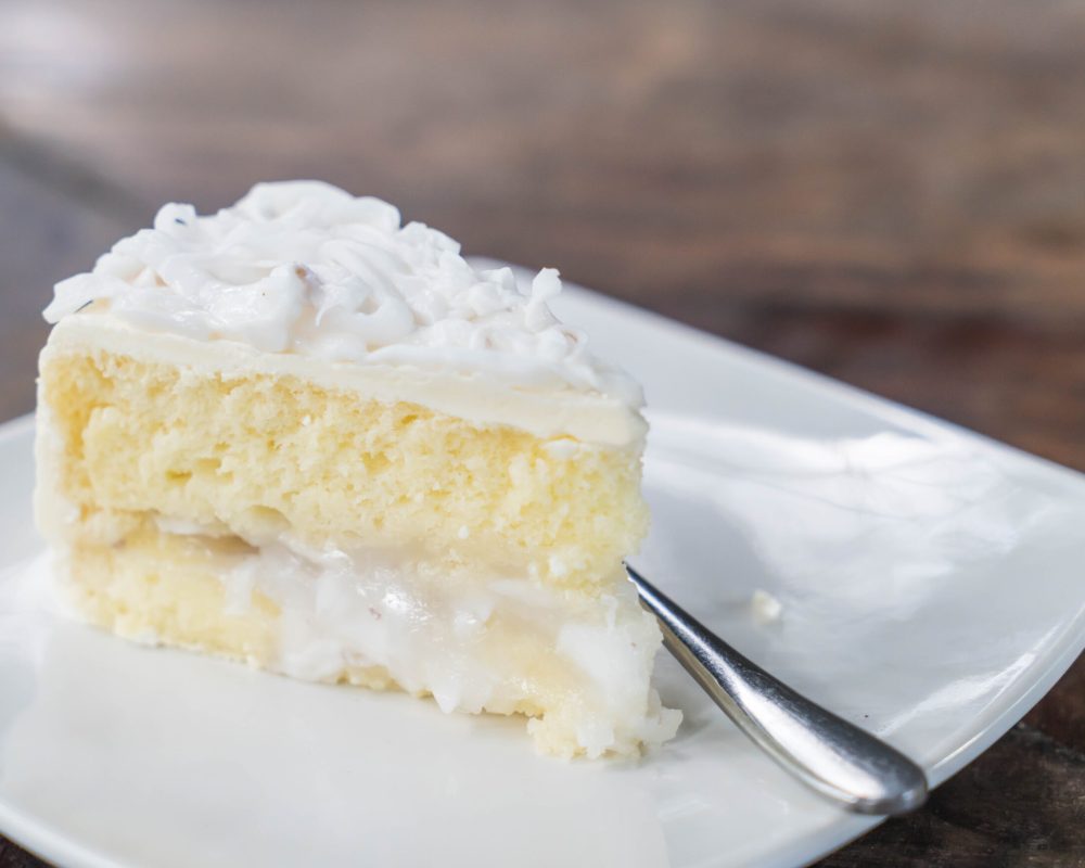 coconut cake on white plate